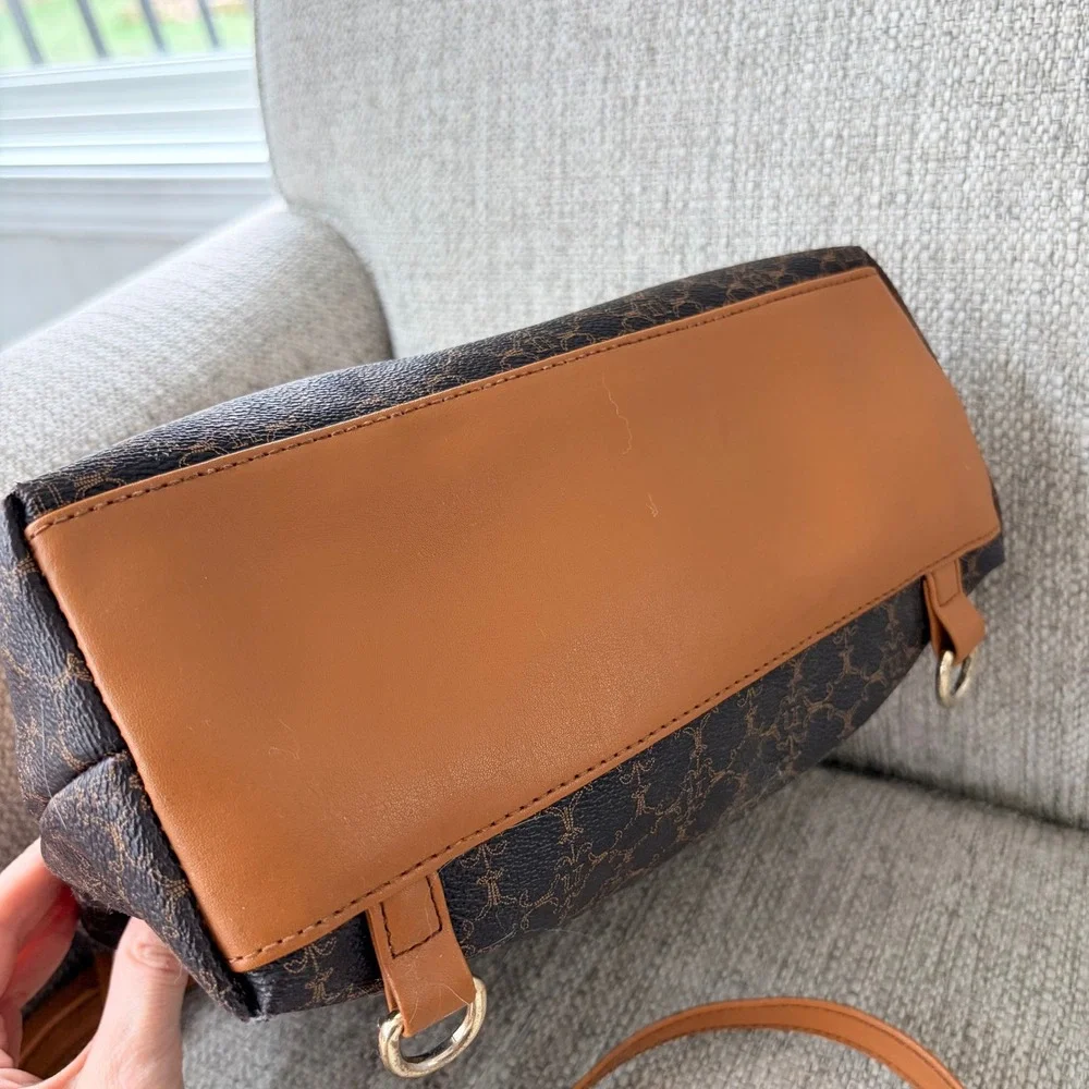 Nanette Lepore Convertible Backpack Crossbody Large Brown Monogram Tan Trim Bag‎